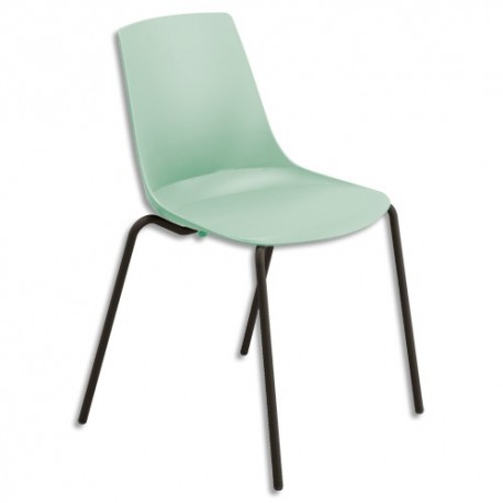 Lot de 4 chaises Cléo polyvalentes coque en polypropylène vert d'eau, 4 pieds noirs en métal