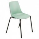 Lot de 4 chaises Cléo polyvalentes coque en polypropylène vert d'eau, 4 pieds noirs en métal