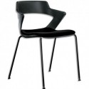 Lot de 3 chaises Ysa polyvalentes coque en polypropylène noir, assises en tissu noir, 4 pieds métal noir
