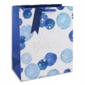 CLAIREFONTAINE Sac cadeau Anniversaire 26,5x14x33cm en carte 210g. Anses ruban gros grain. Coloris bleu