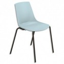 Lot de 4 chaises Cléo polyvalentes coque en polypropylène bleu azur, 4 pieds noirs en métal