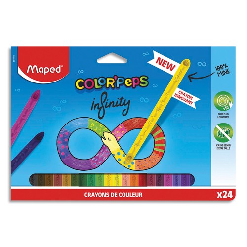 MAPED Pochette de 24 crayons de couleurs INFINITY. Ne se taille pas. Corps  creux et pointe biseautée - Direct Papeterie.com
