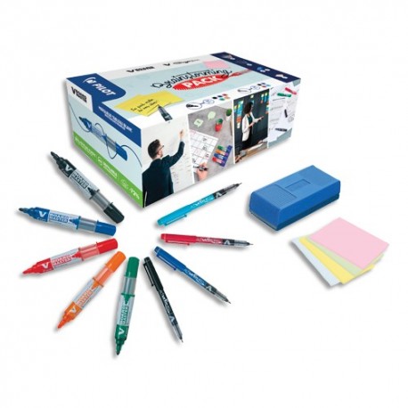 PILOT Coffret Brainstorming : 5 v-board master + 12 v-sign pen + 1 brosse + 1 lot de notes adhesives