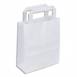 Lot 50 sac en papier kraft blanc 70 g/m². Poignées plates. Dimension 22x28 cm. Soufflets latéraux 10 cm