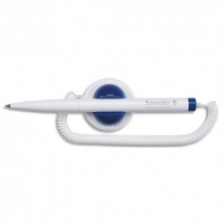 SCHNEIDER Stylo-bille Klick-Fix-Pen, pointe M, encre bleue, corps blanc, avec socle et chaînette