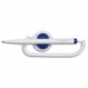SCHNEIDER Stylo-bille Klick-Fix-Pen, pointe M, encre bleue, corps blanc, avec socle et chaînette