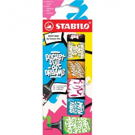 STABILO Etui carton de 6 surligneurs BOSS MINI by Snooze One. Pointe biseautée. Coloris assortis
