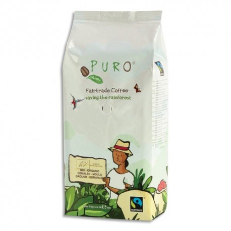 PURO Paquet de 1kg Café moulu PURO FAIRTRADE BIO 100% Arabica issu de lagriculture biologique