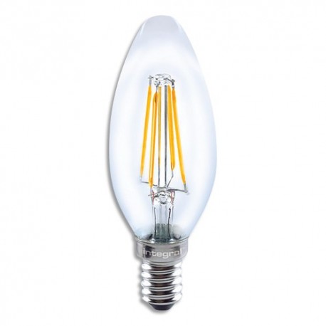 INTEGRAL Ampoule LED Candle E14, 4 Watts 2700 Kelvin 420/470 Lumen, angle d'éclairage 300/330. Clair