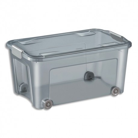 CEP Boîte de rangement 43 litres gris fumé matière PP recyclé (hors clips). Dim : 38,9 x 27,7 x H 19,5cm.