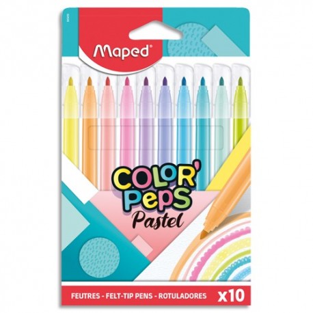 MAPED Boîte de 10 feutres de coloriage Color Pep's aux couleurs pastel assorties. Pte ogive 2,8mm