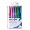 PENTEL Pochette Trendy de 6 Feutres pinceau Brush Sign Pen. Pointe souple résistante, Encre aquarellable