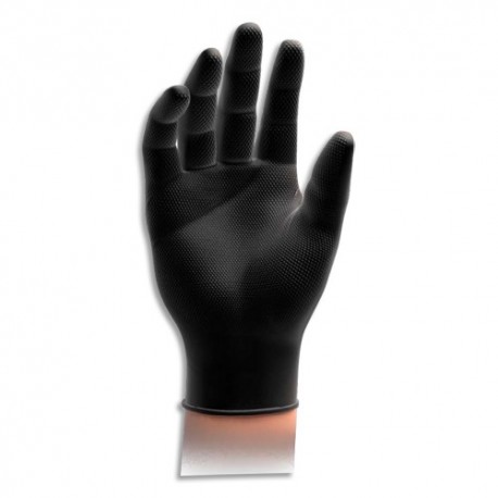 Boite de 50 gants nitrile non poudré GoGrip avec picot 6.5gr. Colori noir. Taille XXL