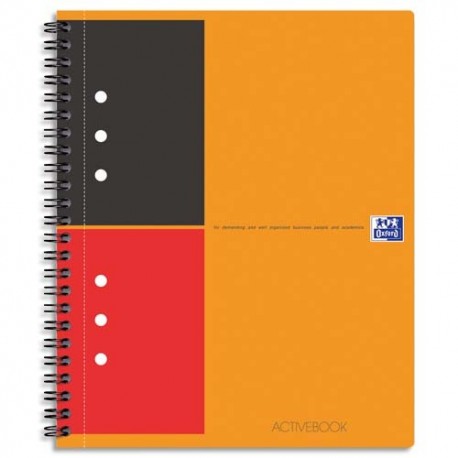 Cahier 17x21 spirales 160 pages perforées papier 80g lignée 6mm Couverture polypropylène orange Oxford Activebook