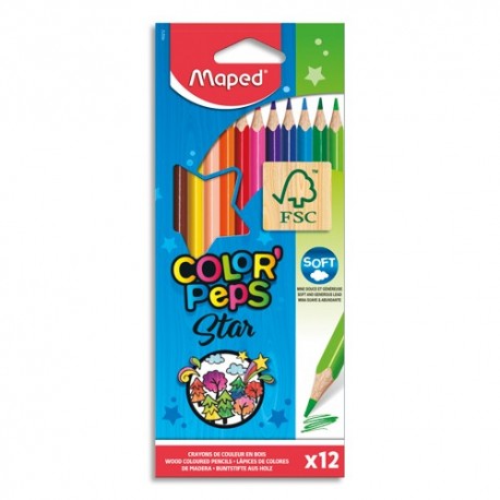 Crayon de couleur Maped COLORPEP'S. pochette de 12 coloris assortis