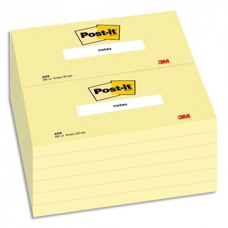 Bloc notes repositionnables Post-it de 100 feuilles 76 x 127 mm jaune (655E)