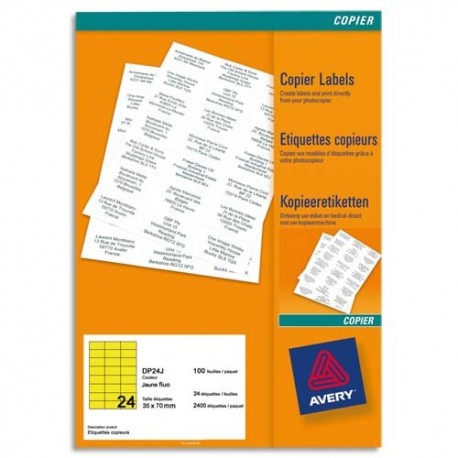 AVERY étiquettes permanentes copieur coloris fluo boite de 100 feuilles format A4