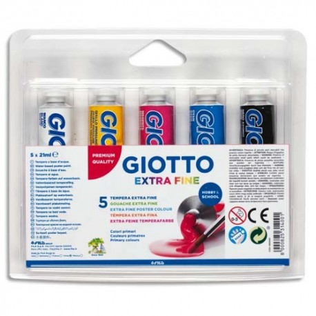 Gouache en tube blister 5 tubes de gouache 21 ml coloris assortis primaires Giotto