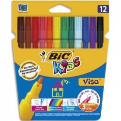 Feutre de coloriage Bic Visa 880 pointe moyenne encre lavable pochette 12 feutres dessin coloris assortis