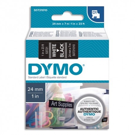 DYMO Cassette D1 (53721) ruban polyester impression blanc sur fond noir 24mmx7m (S0721010)