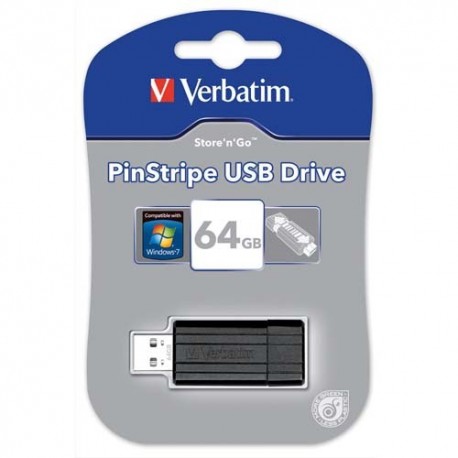 VERBATIM Clé USB 2.0 Store 'n' Go PinStripe 64Go Noir 49065+redevance
