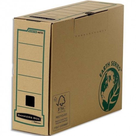 Archivage BANKERS BOX - Boîte archives dos 10 cm EARTH SERIES. Montage manuel, carton recyclé kraft brun