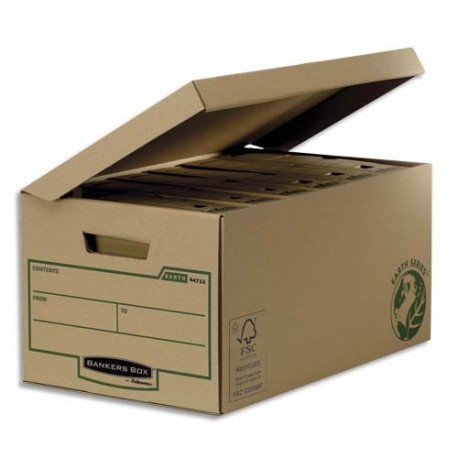 Archivage BANKERS BOX - Conteneur EARTH SERIES à ouverture sur le dessus, montage manuel, carton recyclé kraft brun