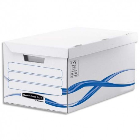 Archivage BANKERS BOX - Conteneur BASIQUE à ouverture sur le dessus, montage manuel, en carton blanc/bleu