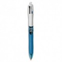 Stylo bille 4 couleurs Bic pointe moyenne rétractable et rechargeable avec grip, corps bleu