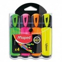 MAPED Surligneurs FLUO'PEPS Classic : Vert, Rose, Jaune, Orange, sous pochette - Assortis