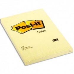 Bloc notes repositionnables Post-it de 100 feuilles 102 x 152 mm jaune uni (659)