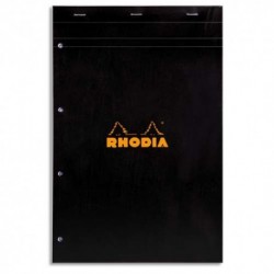 Bloc agrafé Rhodia N°20 - 160 pages perforées 80g 5x5 21x31,8cm Couverture carte enduite noire