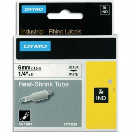 DYMO Cassette Rhino (18051) ruban Gaine thermo-retractable Rhino 6 mm HST noir sur blanc 18051
