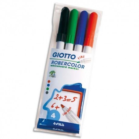 Feutres effaçables Giotto 2,7mm à sec pointe ogive fine bleu, noir, rouge, vert pochette de 4
