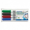 Feutres effaçables Giotto 4mm à sec pointe ogive moyenne bleu, noir, rouge, vert pochette de 4 - Assortis