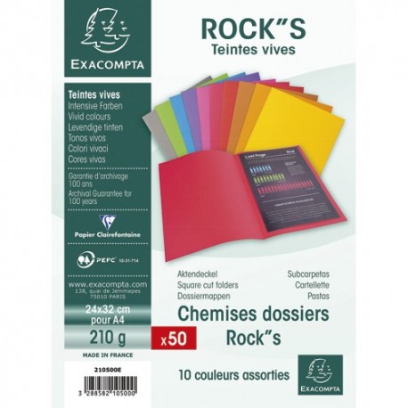Chemise EXACOMPTA - Paquet de 50 chemises Rock'S en carte 210 grammes assortis