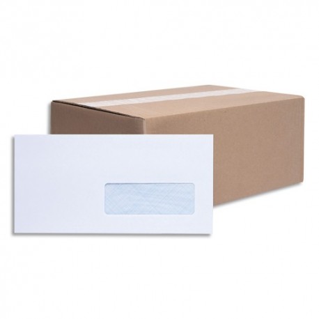 LA COURONNE Boîte de 500 enveloppes blanches autoadhésives 80g format DL (110x220) fenêtre 35x100mm