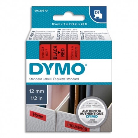 DYMO Cassette D1 (45017) ruban impression noir sur fond rouge 12mmx7m pour étiqueteuse Dymo