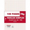 Feuilles simples petits carreaux 21x29.7 (A4) perforées blanche 100 pages papier 70g Etui filmé Neutre