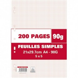 Feuilles simples séyès A4 perforées blanches 200 pages 90g