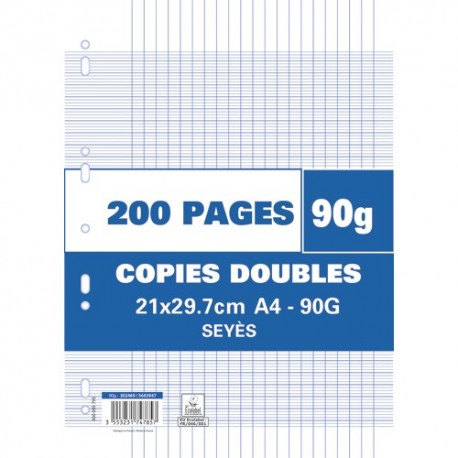 Copies Doubles OXFORD # A4 perforées - 400 pages - grands carreaux - c