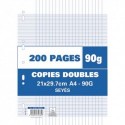 Copies doubles grands carreaux 21x29.7 (A4) perforées blanche 200 pages papier 90g Sous étui filmé