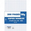Copies doubles petits carreaux 21x29.7 (A4) perforées blanches 200 pages papier 90g Sous étui filmé