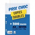 NEUTRE Lot spécial RDC de 200 pages copies doubles+100 gratuites A4 grands carreaux 70g perforées