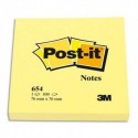 Bloc notes repositionnables Post-it néon de 100 feuilles 76 x 76 mm jaune (654NY)