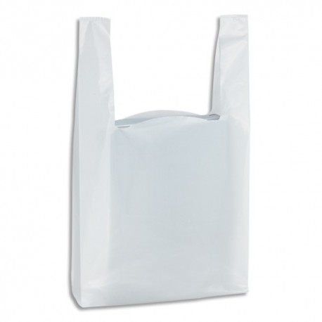 EMBALLAGE Paquet de 500 Sacs bretelles Blancs, en polyéthylène, 50 microns O26 x H45 x S12 cm