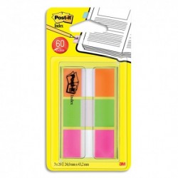 POST-IT Marque-pages standard, set de 3 x 20 coloris orange, vert, rose. Format : 2,54 x 4,4 cm