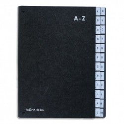 Trieur alphabétique noir int papier recyclé. 24 compartiments (A-Z). Format 26,5x34cm