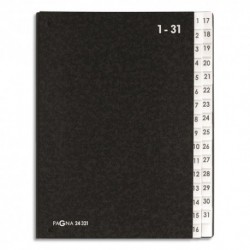 Trieur numérique noir int papier recyclé. 31 compartiments (1-31 + 1 neutre). Format 26,5x34cm