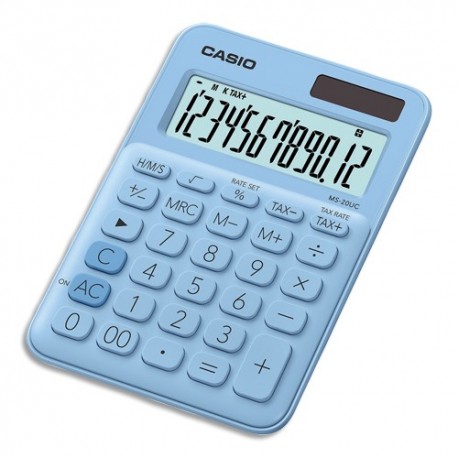 CASIO Calculatrice de bureau 12 chiffres Bleu Clair MS-20UC-LB-S-EC